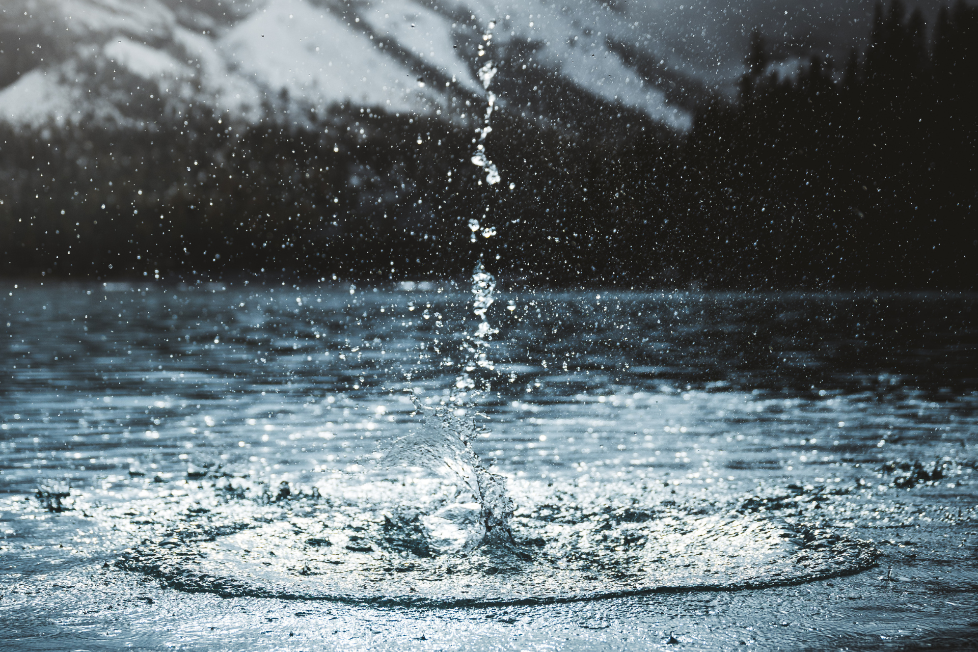 Stein fällt in Wasser